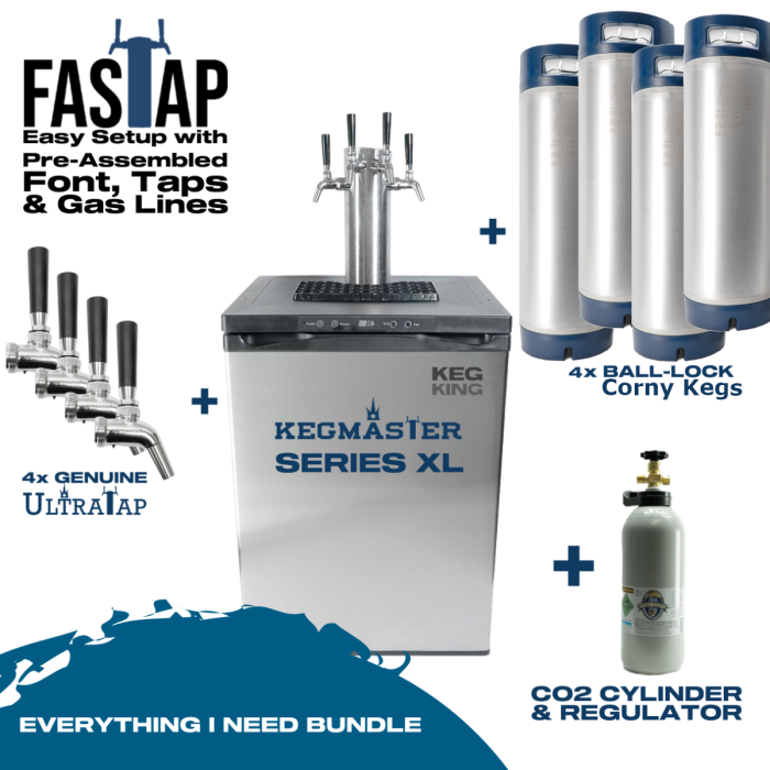 Kegerator KegMaster XL Premium Quad Tap Everything I Need Bundle 19L Corny Keg