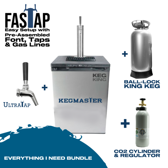 Kegmaster kegerator with taps plastic PET 20L keg, co2 cylinder, fastap and selling points.