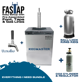 Kegmaster kegerator with taps plastic PET 20L keg, co2 cylinder, fastap and selling points.